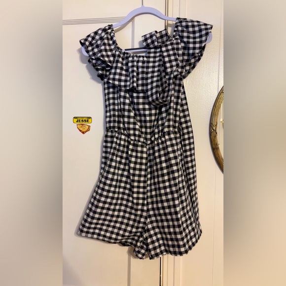 Product: Black and white plaid off the shoulder romper - Picture 2 of 2
